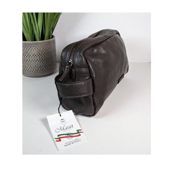 NEW MASSEI LUXURY LEATHER BROWN TOILETRY KIT BAG DOPP KIT HANDMADE ITALIAN - Picture 3 of 7